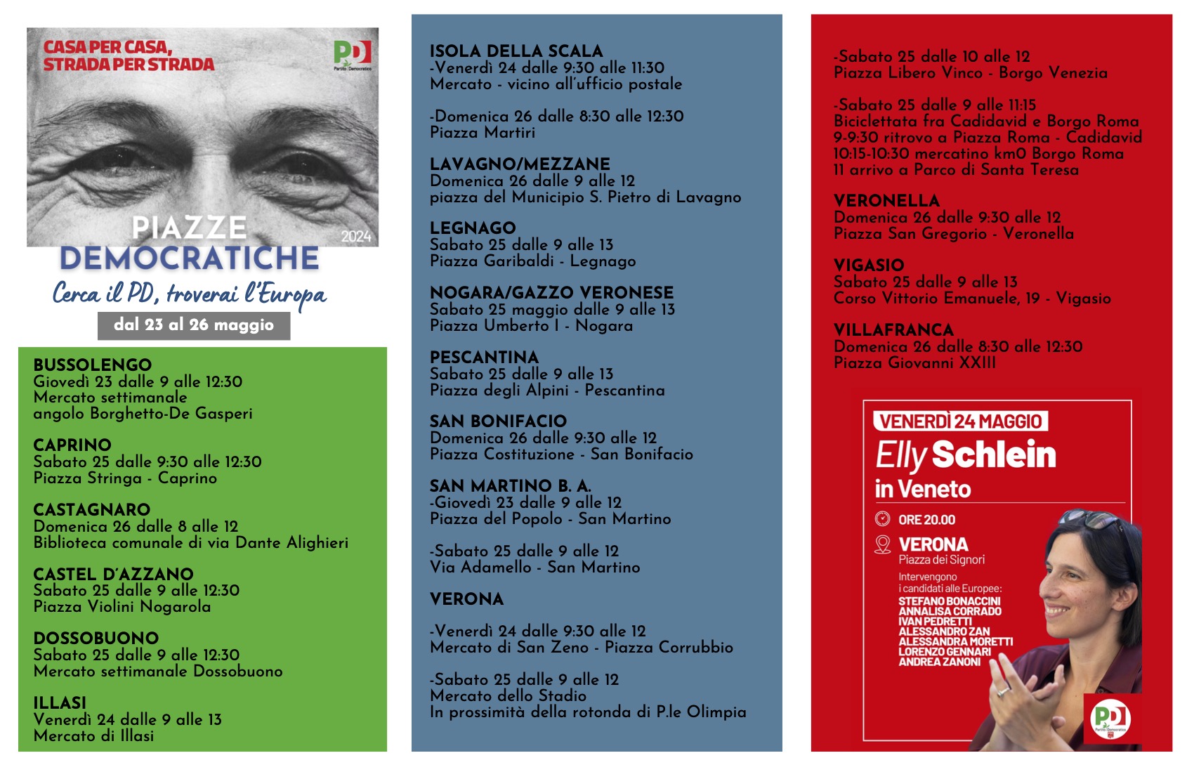 Schlein e Bonaccini a Verona per Piazze Democratiche. Mobilitazione del PD veronese